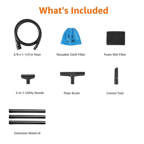 Accessories for Heavy Duty Wet Dry Vacuum Cleaner For Home, Garage, Or Job Site Use, 4 Gallon Stainless Steel Tank, 3 HP Power