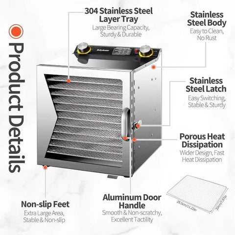 Straight Up Boss Stainless Steel Freeze Dryer With Twelve Sturdy Trays and Smart 12 Hour Timer, showcasing features and design.