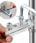 Two Piece Faucet Valve And Pipe Removal Tool Set With Quick Pipe Thread Cutter And Screw Extractor in use