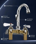 Heavy Duty Commercial Gooseneck Faucet Deck Mount Two Handle Solid Brass Build Chrome Finish Rust Resistant Kitchen Bath Sink Fixture Built Different For The Long Haul with chrome plated spout and brass body