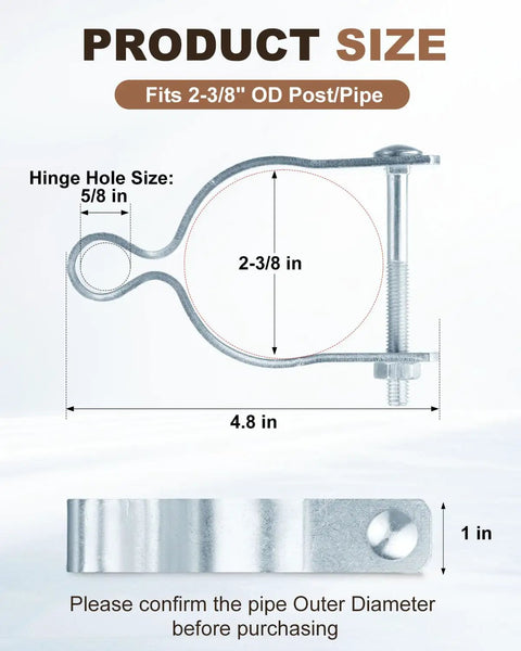 Heavy Duty Galvanized Chain Link Gate Hinges For 1 5 Eighth Inch Posts, 2 Pack Silver Fence Gate Hardware dimensions