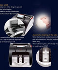Top Tier Portable Money Counter With Legit Counterfeit Checker And Smooth Tilting Screen For All Major Bills showing adjustable screen and cash withdrawal port.