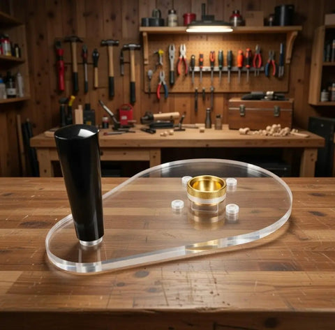 Straight Up Precision Replacement Router Base Plate For Compact Power Tools, 6 By 9 Inch single grip sub mount on wood table.