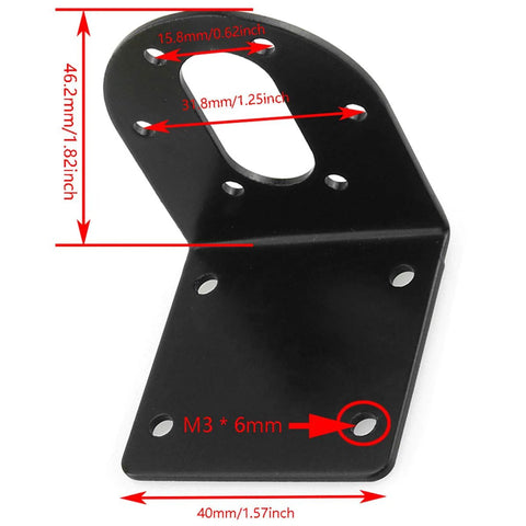 37mm DC motor mount bracket with dimensions and M3x6 holes