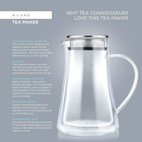 Top Tier Double Walled Insulated Teapot That Keeps Your Daily Brew Sizzling Hot With Slick Stainless Steel Filter Lid for Loose Leaf Tea.