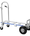 Heavy Duty Two In One Folding Hand Truck And Moving Dolly Cart With A Smart Toe Plate That Folds Flat For Quick Garage Storage and solid wheels.