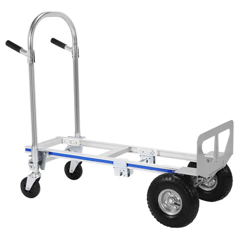 Heavy Duty Two In One Folding Hand Truck And Moving Dolly Cart With A Smart Toe Plate That Folds Flat For Quick Garage Storage and solid wheels.