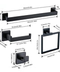 Matte Black 5 Piece Stainless Steel Bathroom Hardware Set With 23 Inch Towel Bar And Towel Rack Rustproof SUS 304 dimensions diagram