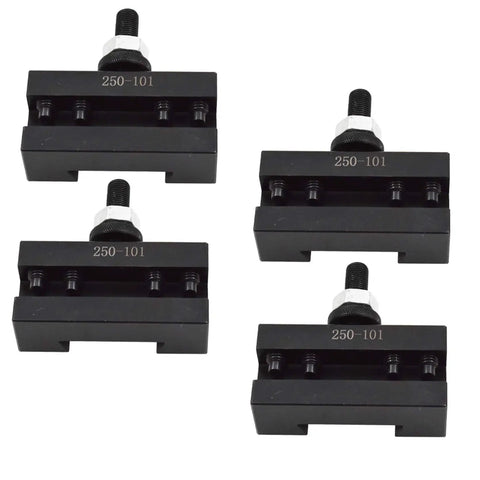 Hella Sturdy 250 101 Quick Change Tool Post Set For Mini Lathe And Metal Machining features four black steel face holders.
