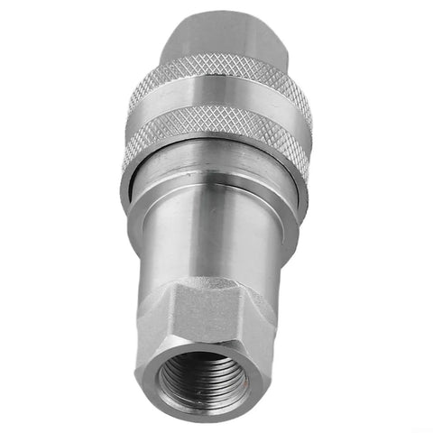 Top Tier Heavy Duty Hydraulic Quick Connect Coupler M16x1.5 Female Thread Fitting Carbon Steel High Pressure Auto Lock Seal Slick Push Mechanism No Leak Boss For Rigged Up Jobsite Equipment And Tool Accessories Made To Last Durability close-up of threaded hydraulic coupler
