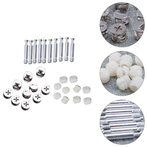 24 Set Furniture Cam Lock Fittings And Connector Screws Kit With Iron And Nylon, displayed with detailed close-ups