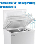 3.5 Cubic Feet Deep Chest Freezer With Adjustable Thermostat Compact Freestanding Mini Freezer In Black with open lid angle showing internal storage.