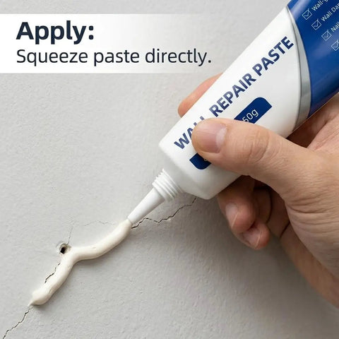 DIY Friendly Drywall Repair Kit With Scraper And Spackle For Quick Wall Patch Mending Three Tubes Of Wall Mending Agent Nozzle Extenders And Sandpaper For Filling Holes And Cracks The Fast Drying Solution For Home Walls being applied to a crack in a wall.