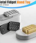 Solid Metal Alloy Magnetic Fidget Slider with Totally Smooth Glide Press Block and Crisp Click Sound on a white surface.