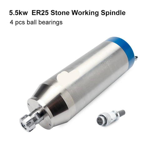 Heavy Duty Cnc Spindle Motor With Water Cooled Design And Er25 Chuck 5.5 Kw Power for stone carving, showing 5.5kw spindle and ER25 chuck.