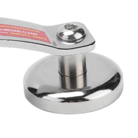 Powerful Magnetic Welding Ground Clamp With Heavy Duty Strong Magnetism And Iron Build For Secure Electrical Connections On Any Industrial Or Diy Project, close-up view of the metal base.