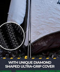 Black Bungee Cord Quarter Inch By 100 Feet With Diamond-Pattern Sheath, shown in outdoor tent use with close-up detail.