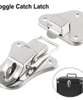 Hasp Latch Kit For Jewelry Boxes And Wooden Chests Toggle Hasp Lock Hardware Padlock Ready Fastener in silver finish and latch detail