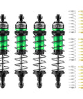 Beefed Up Aluminum 87mm Front And Rear Shock Absorber Set For One Sixteenth Mini Maxx Four Wheel Drive And One Sixteenth Mini XRT VXL 3S RC Trucks Green With Adjustable Springs Tunable Damping Pre Oiled Ready To Run Upgrade featuring 4 green shocks and spring options