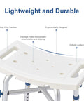 Close-up of heavy duty shower chair for bathtub with 500lb capacity adjustable height, no tools needed, non slip seat, anti slip feet.