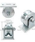 Knockout 4 Inch Galvanized Steel V Groove Gate Wheel With Welded Bracket Handles 3000 Pounds Loaded Down Hard With Premium Sealed Bearings, detailed dimensions.
