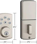 Powerbolt 907 Keyless Entry Deadbolt Electronic Door Lock With 6 Button Keypad Auto Locking And Keyed Pick Resistant SmartKey ReKey Security Technology Satin Nickel Finish - front and back view with dimensions