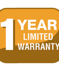 1 year limited warranty badge in orange and white