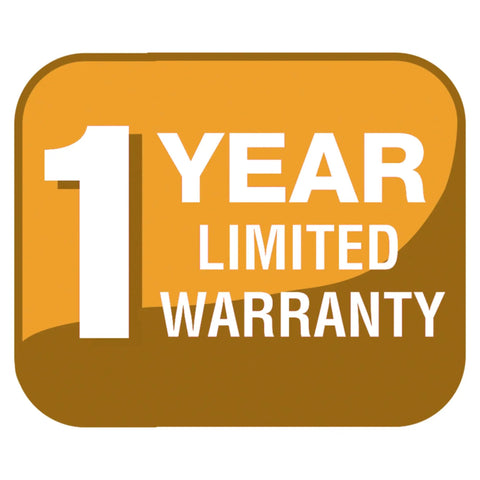1 year limited warranty badge in orange and white
