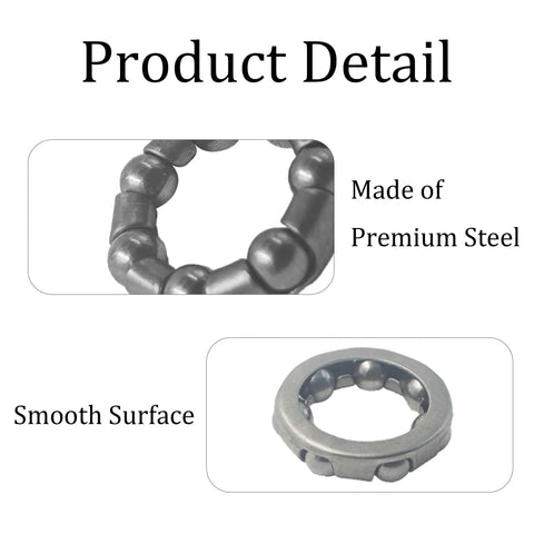 Close-up of Four Piece Bicycle Ball Bearing Retainer Kit With One Quarter Inch Bore And Seven Ball Bearings, steel material detail.