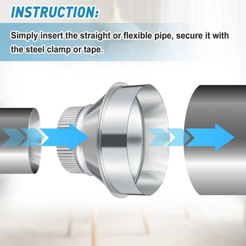 Installation guide for 6 Inch To 4 Inch Duct Reducer Galvanized Steel Air Duct Adapter Round Crimped Pipe Connector Fitting