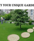 Beefy Large Round Brick Mold Nineteen Point Seven Inch Diameter Circular Concrete Tile For DIY Walkways Pavers Lawn Patio Garden Lotus Pattern Reusable Walk Maker Durable Easy Demold Pavement Mold creating path on grass
