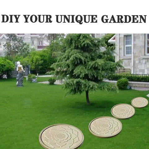 Beefy Large Round Brick Mold Nineteen Point Seven Inch Diameter Circular Concrete Tile For DIY Walkways Pavers Lawn Patio Garden Lotus Pattern Reusable Walk Maker Durable Easy Demold Pavement Mold creating path on grass