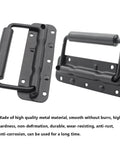 Two Pack Spring Loaded Chest Handle Pulls With Rubber Grip Surface Mount For Chests Trunks Crates And Storage Boxes Heavy Duty Thickened 2mm Iron Hardware Built To Last And Ready For Rough Indoor Outdoor Use, front view showing black iron handles.