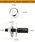 Pro Real Deal 8mm To 10mm Bench Grinder Shank Adapter Kit with metal arbor, showing 10mm and 8mm dimensions for precise fitting.