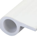 Close-up of white vinyl weatherseal gasket with hollow cylindrical profile for doors and windows