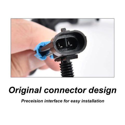 Close-up of the original connector design for Straight Up Direct Fit Abs Wheel Speed Sensor Pair For Chevy Silverado Sierra Tahoe Avalanche Suburban Yukon 1999 To 2007 Plug And Play.