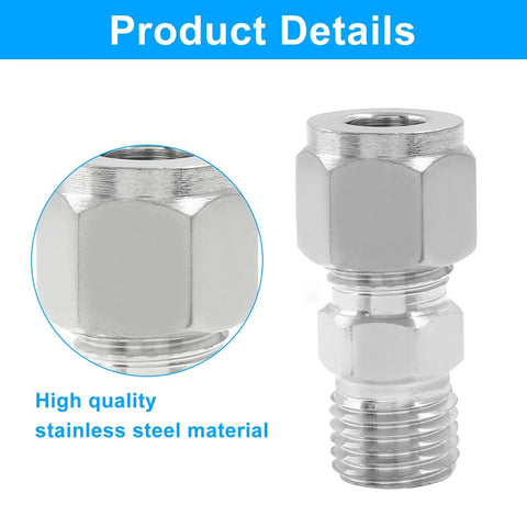 Two-piece 1/4-inch stainless steel compression fitting, straight union with double ferrules, 5/16 in tube OD on both ends