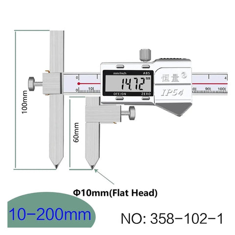 Killer Accuracy Digital Caliper For Round Hole Center Distance And Cone Gauge 10 To 200 Mm Range showing bright LCD and measuring tips.