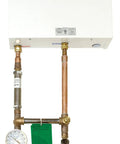 20 KW Electric Instant Water Heater With 480 V Three Phase Wiring And Built In Safety Valves Kick Up The Heat For Industrial Kitchens - Haws water blending system with copper pipes and pressure gauge.