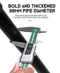 Caliper measuring 38mm pipe diameter of Heavy Duty Bike Repair Stand With Hook Mount, showing stable iron column.