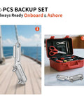 Marine Grade 316 Stainless Steel Deck Fill Key For Boats, Polished Gas Cap Key Set, with toolbox and scissors on deck