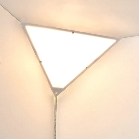 Triangle Corner Light With Switch, Plug In Ceiling Lamp For Dark Corners, Space Saving White Acrylic 2 Pack in use