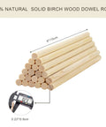 Premium Unfinished Birch Dowel Rods 1/4 X 6 In Natural Hardwood Sticks for Crafts and DIY Projects arranged for measurement.