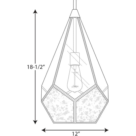 Diagram of Cinq Collection 1 Light Clear Glass Global Pendant Light Brushed Nickel With Industrial Geometric Frame, 12x18.5 inches.