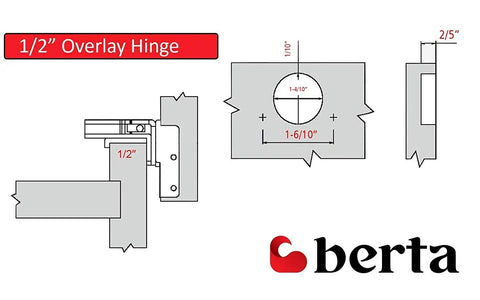 Technical diagram of 1/2 inch overlay hinge for 30 Pack Half Inch Overlay Soft Closing Face Frame Cabinet Hinges With Screws Easy Install