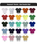 Electric Red Siser EasyWeed Heat Transfer Vinyl Roll 5 Feet color chart showcasing various HTV colors for custom apparel.