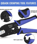 Ratcheting Wire Crimping Tool For Heat Shrink Connectors, Precision AWG 22 To 10, One Step Crimp, black and blue ergonomic handle