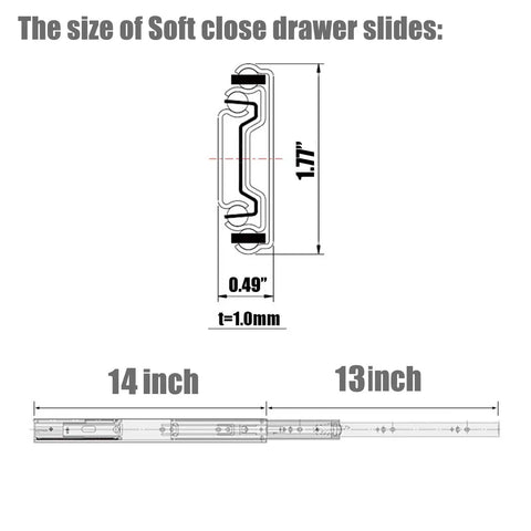 Beefy 16 Inch Drawer Slides Six Pairs Side Mount Ball Bearing Rails diagram with dimensions and features highlighted