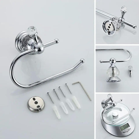 Crystal Bathroom Hardware Set With Retractable Towel Bar Chrome Finish 18.5 to 30.8 Inch Adjustable Includes Toilet Paper Holder
