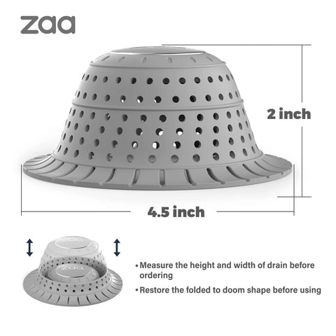 Silicone Collapsible Bathtub Drain Hair Catcher And Protector, gray, 4.5x2 inches, for pop-up and regular drains, side view